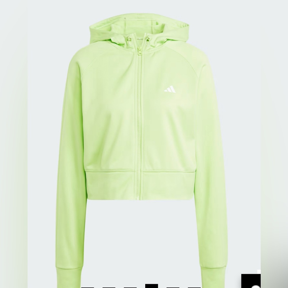 NWT!🔥Adidas AEROREADY GAME AND GO FULL-ZIP HOODED FLEECE JACKET Women Lime